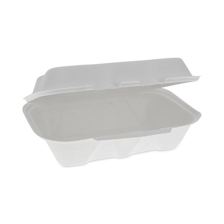 PACTIV Bagasse Hinged Lid Container, 9.1 x 6.1 x 3.3, 1-Comp, Natural, PK150 YMCH00890001